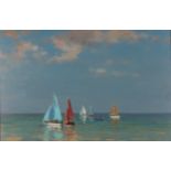 Douglas HILL (1953) Sailing Dinghies Becalmed Signed Dated '88? 50 x 75 cm