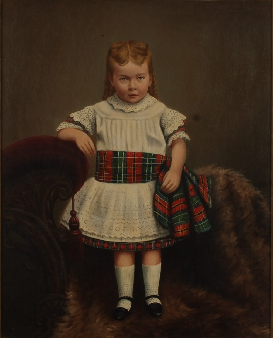 S J PRIEST Portrait of a Scottish Girl Oil on canvas Signed and dated 1894 50 x 39cm Together with