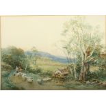 David BATES (1840/41-1921) Driving Sheep Watercolour Signed 24 x 34cm