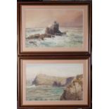 John MOGFORD (1821-1885) Dramatic Coastal Scenes (a pair) Watercolour Signed 30 x 46cm