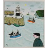 Joan GILCHREST (1918-2008) Watching the Harbour Oil on board Monogrammed Remains of artists label