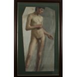 Attributed to Henry Scott TUKE Naked Youth holding a fishing line Oil on canvas fragment 77 x 39cm