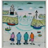 Joan GILCHREST (1918-2008) Visiting St Ives Oil on board Monogrammed Artists label to the back 19 x