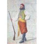 Amy CHAMBALAIN Portrait of a Turkish Gentleman Holding a Rifle Watercolour Inscribed to reverse 24