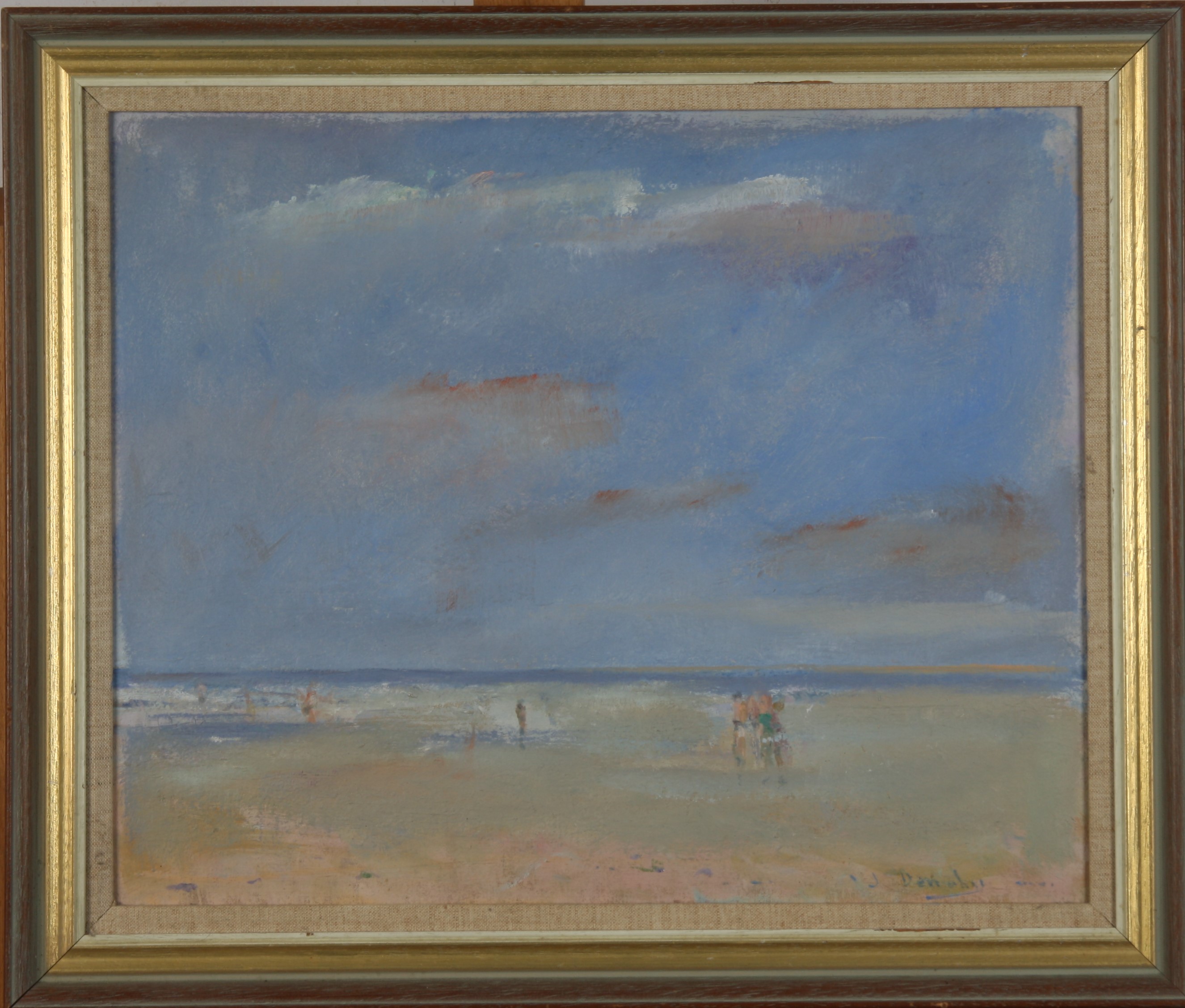 John Albert DENAHY (1922-?) Blonvlle beach France Oil on board Signed Labeled to the back 40 x - Image 2 of 3