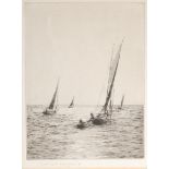 Rowland LANGMAID (1897-1956) Departing Boats Signed etching 22 x 16.