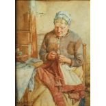 Walter LANGLEY (1852-1922) The Seamstress Watercolour Signed 18 x 13cm Condition