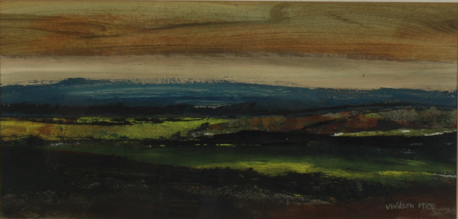 Vincent WILSON (1933) Fields under evening light Acrylic and collage Signed and dated 1988.