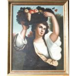 19th century Continental School Girl Carrying a Basket of Fruit Oil on canvas 46.5 x 36.