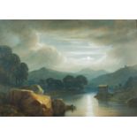 Early 19th century English School Moonlit Lake Watercolour 48 x 68cm Provenance: The Penrose Estate,