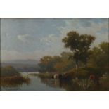 William WILLIAMS OF PLYMOUTH (1808-1895) Cattle Watering Oil on panel Signed 13 x 19cm