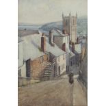 Old St Ives Late Victorian watercolour 51.5 x 33.