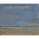 John Albert DENAHY (1922-?) Blonvlle beach France Oil on board Signed Labeled to the back 40 x