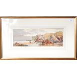 Cornish School Coastal Scene Watercolour Unsigned 16.5 x 48.