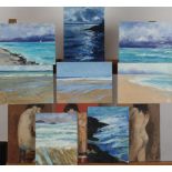 Coastal Scenes Eight small panels Monogrammed SB Together with three nudes- possibly by the same