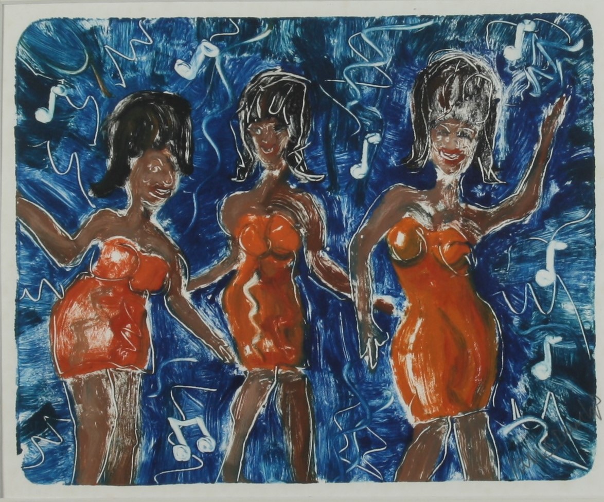 Ian DUNLOP (1945) Motown Gals Oil on paper Signed Further signed and inscribed to the back 26.