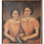 Victorian School A Portrait of Two Young Sisters Oil on canvas 49 x 44cm