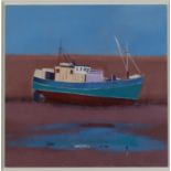 Phil JOHNS Boat Aground Acrylic on board Signed 44 x 45.