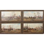 Rudolph STONE (1920) A set of four Hunting Scenes Oils on panel Indistinctly signed 14 x 30cm