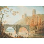 W TAYLOR(?) Bathers by a Bridge Watercolour Indistinctly signed,