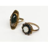 A 14ct gold ring set moss agate together with a 9ct gold opal and sapphire ring.