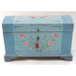 An Eastern European blue painted marriage chest, 19th century,