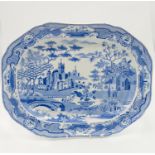 A Staffordshire blue and white meat platter, circa 1840,