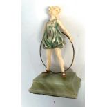 A bronze and ivory figure, 'Hoop Girl', by Ferdinand Preiss, with cold painted decoration,