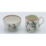 A Lowestoft porcelain cream jug, circa 1790, of fluted barrel form,