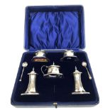 A cased five piece silver cruet set by Joseph Gloster Ltd, Birmingham 1938,