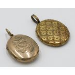 A late 19th century gold locket engraved to the front and back with a diaper pattern,