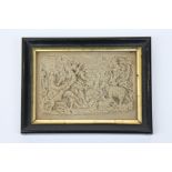 A 19th century Italian Grand Tour carved lava panel showing a classical scene with an amorous