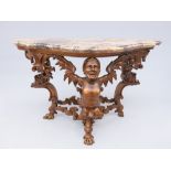 An Italian marble topped giltwood console table, 19th century, with a winged figure, height 86cm,