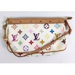 A Louis Vuitton multi colour pochette handbag, with light tan trim and gilt metal stud decoration,