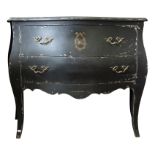 A continental black painted commode chest,