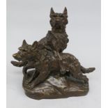 An impressive bronze animalier group of two hounds at play after Eugène CARTIER (1861-1943),