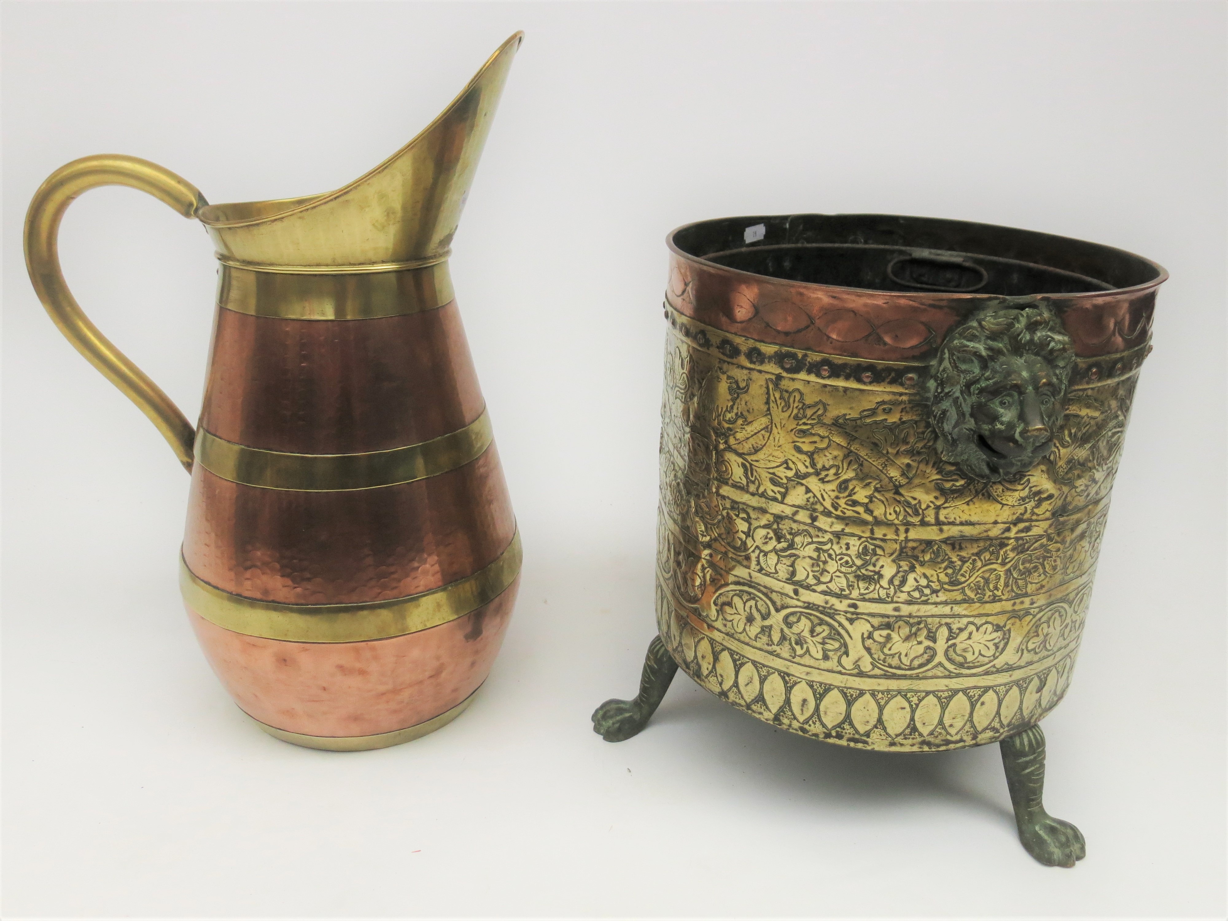 A copper and brass log bin, 19th century,