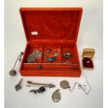 Silver jewellery including a niello swivel seal fob etc.