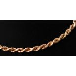 A 9ct gold rope twist long chain, 35g.