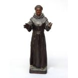 A stained pine figure of St Francis, late 19th century, in typical attire with outstretched arms,