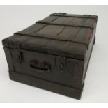 An oak iron bound strong box, 18th century, height 25cm, length 69cm, width 40cm.