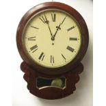 A mahogany drop dial wall clock, with fusee driven movement, overall height 53cm,