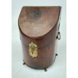 A George II mahogany knife box, with brass handles and escutcheon on paw feet, height 34cm,