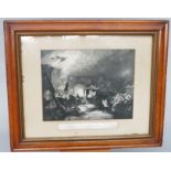 A maple framed print, mid Victorian, titled 'Escape of John Wesley from the fire',