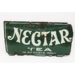 A Nectar tea enamel sign, white letters on a green ground, 'In Packets Only', height 61cm,