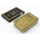 An early Victorian papier-mâché card case, with mother of pearl and floral painted decoration,