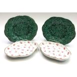 A pair of Derby dessert dishes, of shaped oval form painted with cabbage roses, width 26cm,
