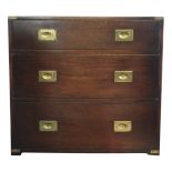 A mahogany military campaign style chest, 20th century, brass bound with a pair of carrying handles,
