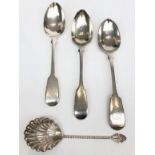 A pierced silver sugar sifting spoon with twist handle,