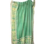 A green baize door hanging/curtain, with embroidered stylised floral decoration, height 210cm.